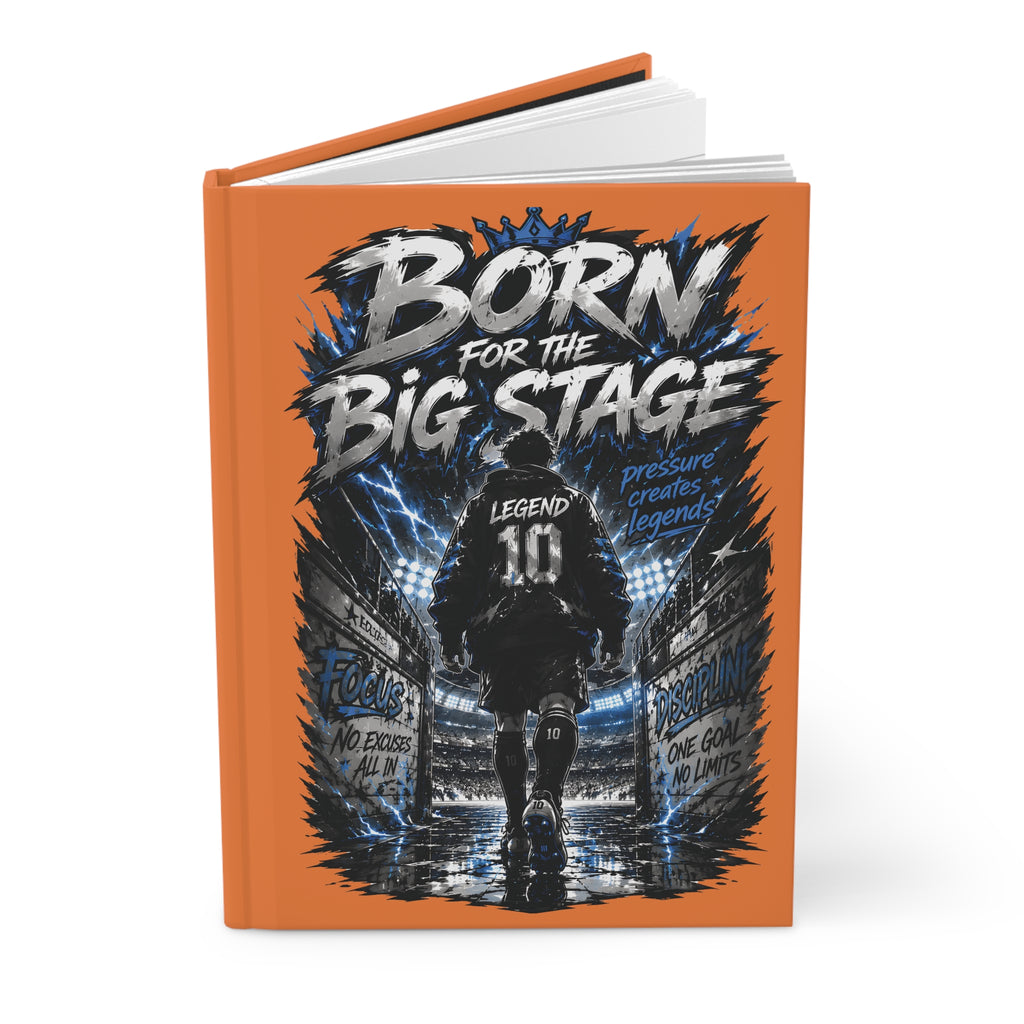 Born for the Big Stage Hardcover Journal — Personalized Soccer Player Number Notebook