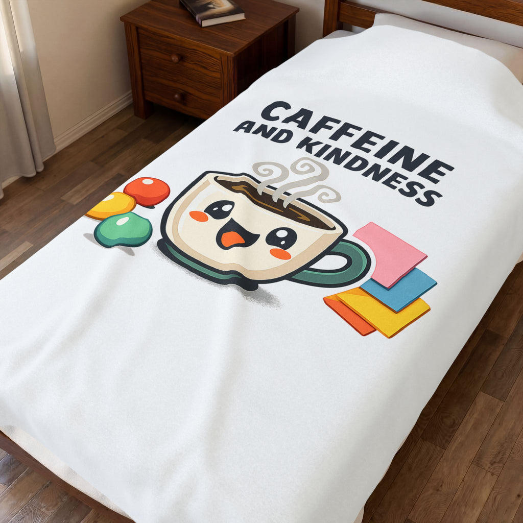 Caffeine and Kindness Velveteen Blanket - Cozy Coffee-Themed Throw