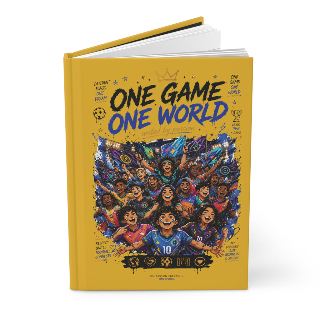 Hardcover Journal — "One Game One World" Soccer Team Notebook (Custom Name & Number)