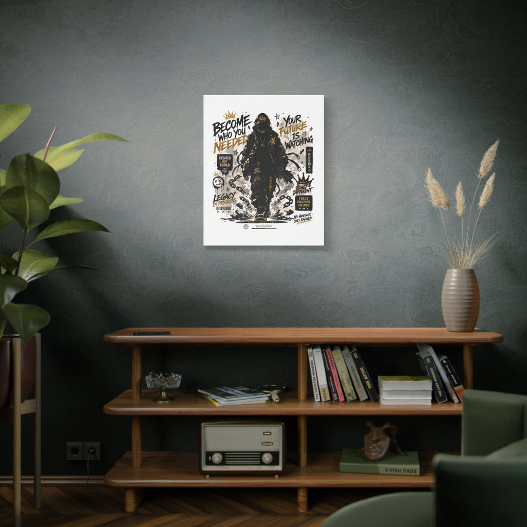Motivational Street Art Canvas — "Become Who You Needed" Stretched Matte Print