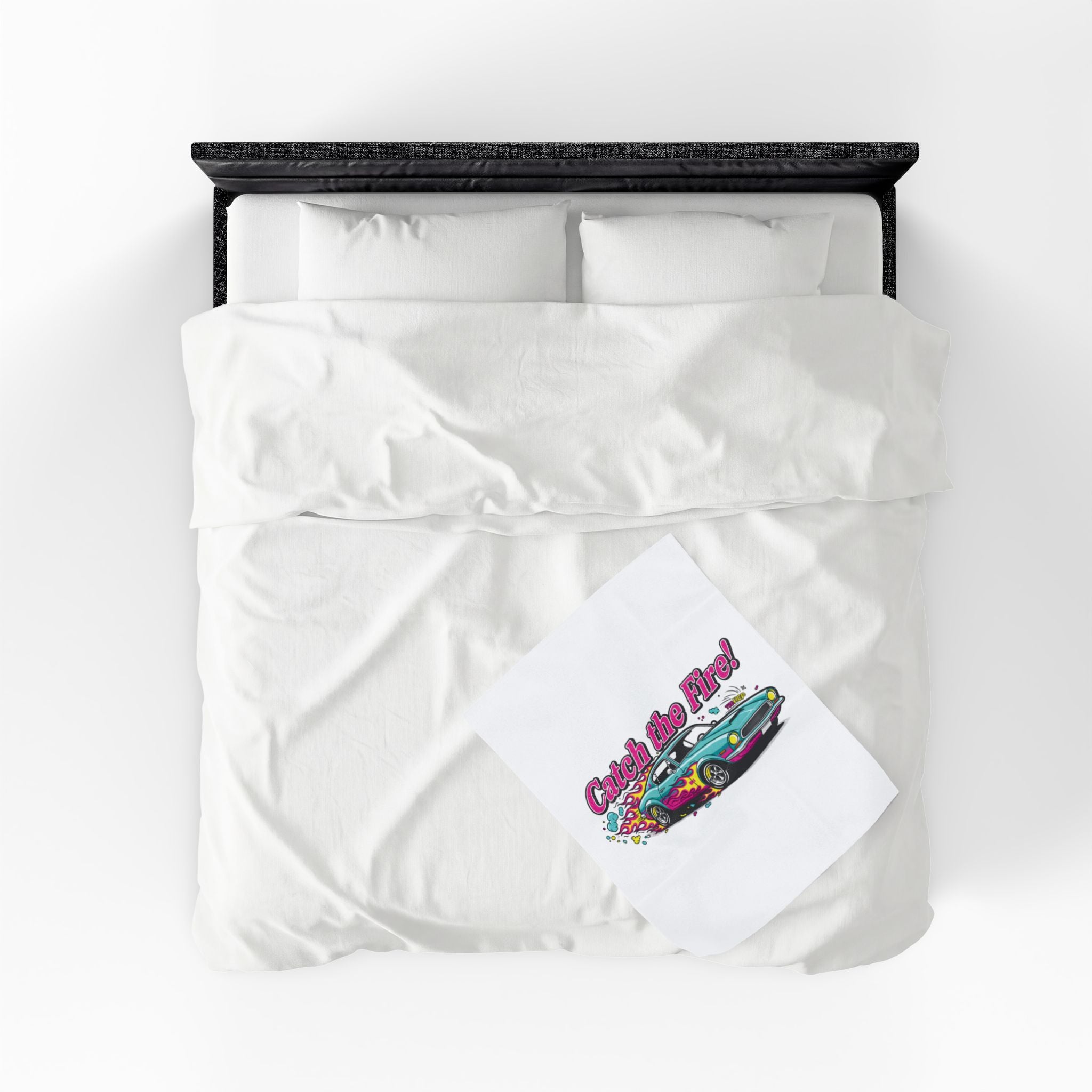 Catch the Fire Retro Cartoon Car Velveteen Plush Blanket | racing flame, vintage car illustration
