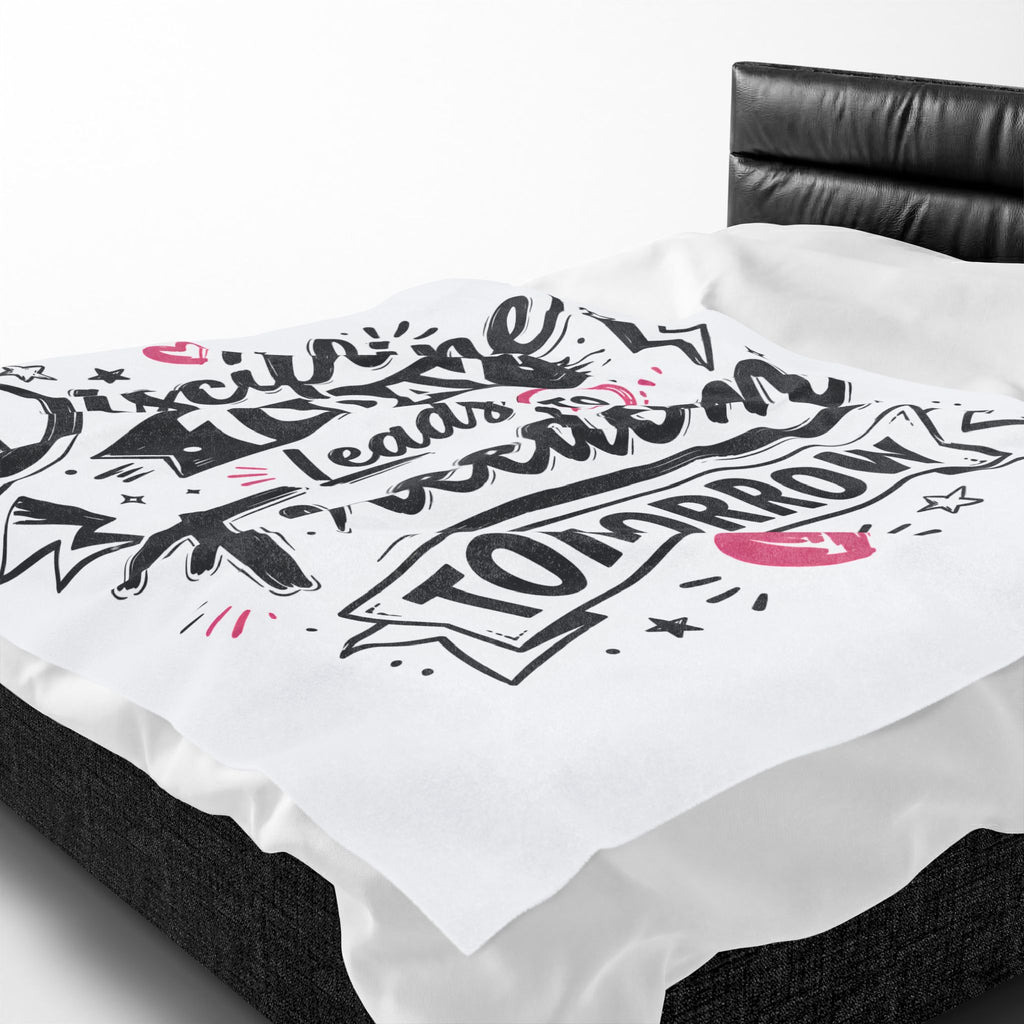 Velveteen Plush Blanket — "Discipline Today Leads to Freedom Tomorrow" Inspirational Throw Blanket