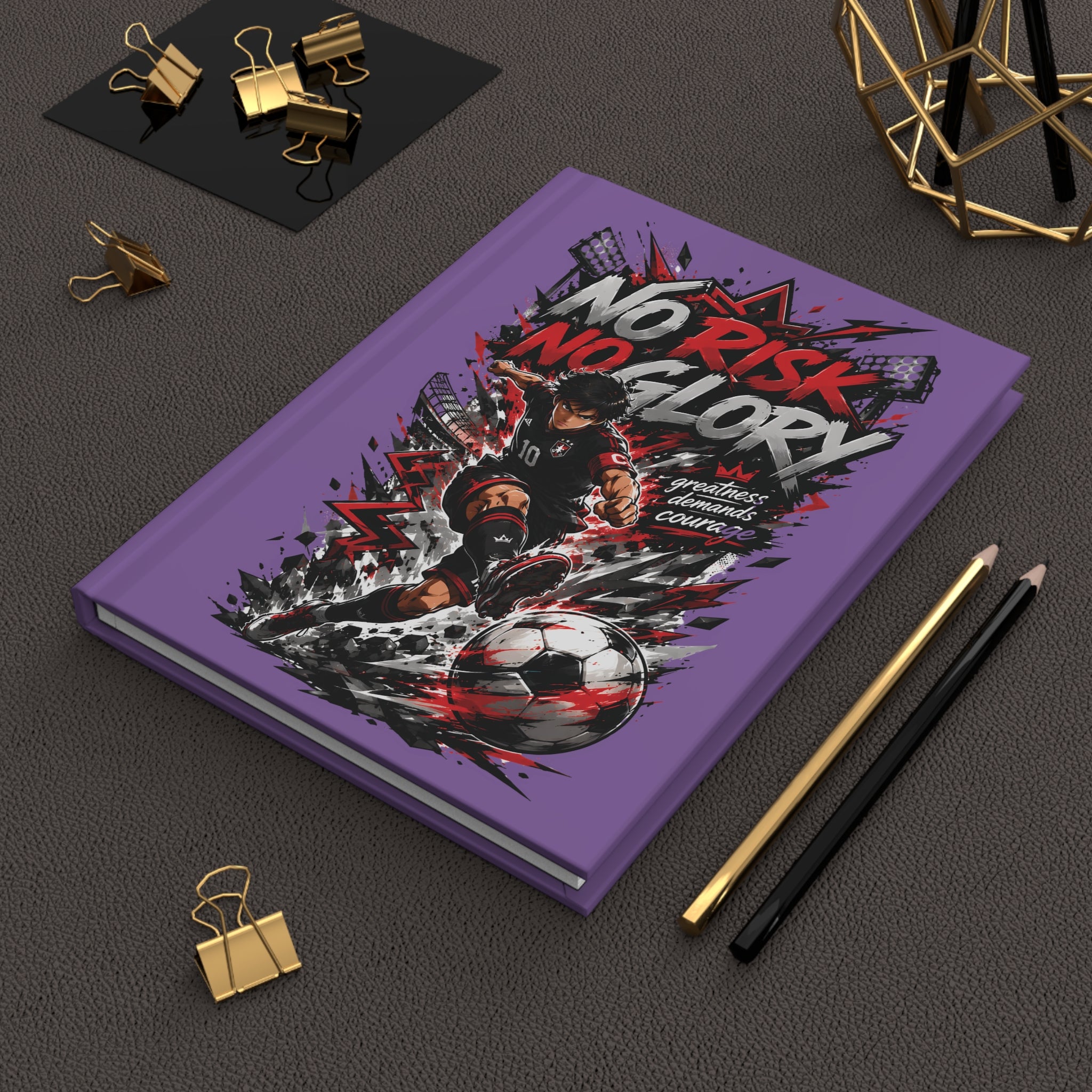 Soccer Journal — "No Risk No Glory" Motivational Hardcover (Custom Name & Number)