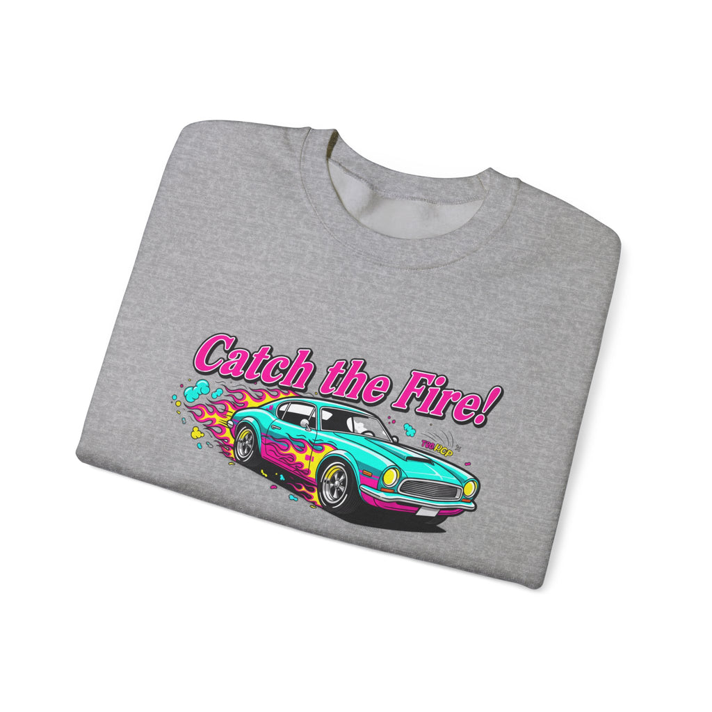 Cartoon Dragster Flames Sweatshirt - Vintage Racing Graphic Crewneck