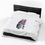 Catch the Fire Retro Cartoon Car Velveteen Plush Blanket | racing flame, vintage car illustration