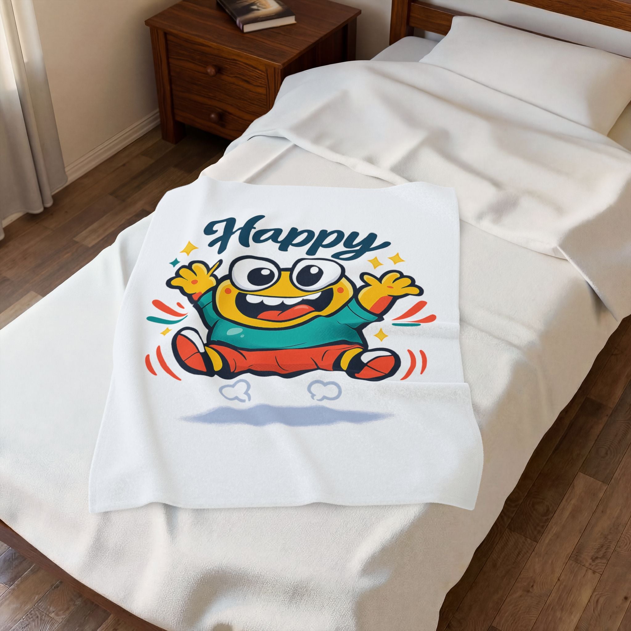 Happy Mood Face Velveteen Plush Blanket | thick outline kawaii cartoon