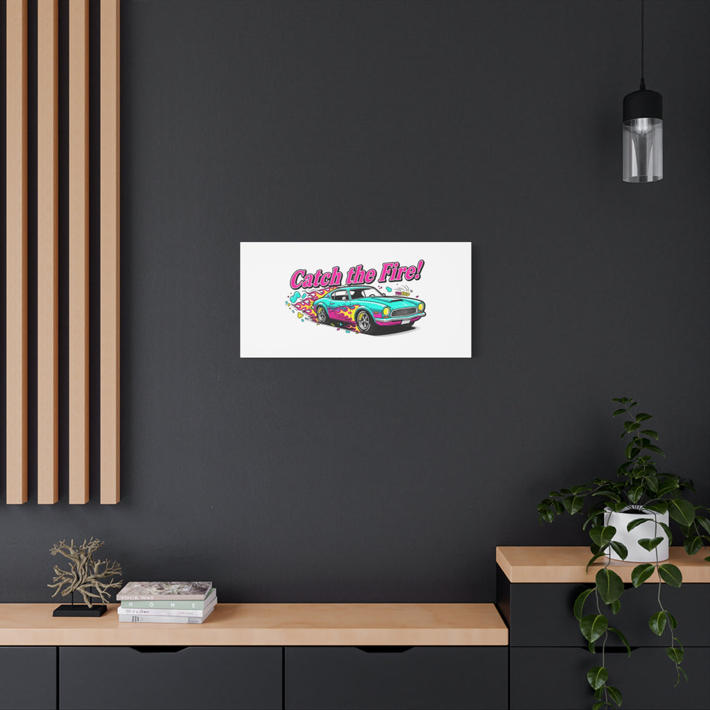 Catch the Fire Retro Car Canvas | Cartoon Racing Flame, Vintage Car Illustration