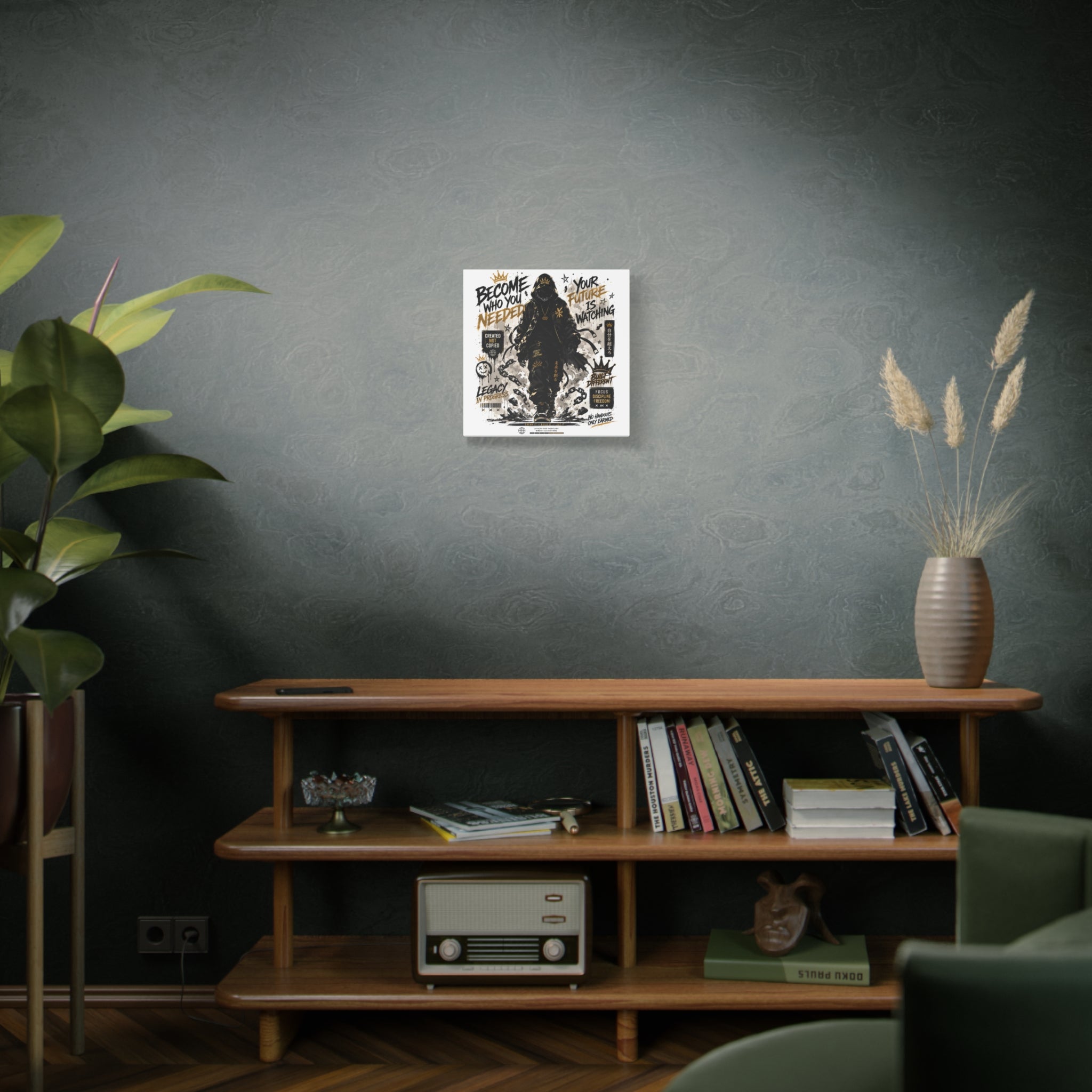 Motivational Street Art Canvas — "Become Who You Needed" Stretched Matte Print