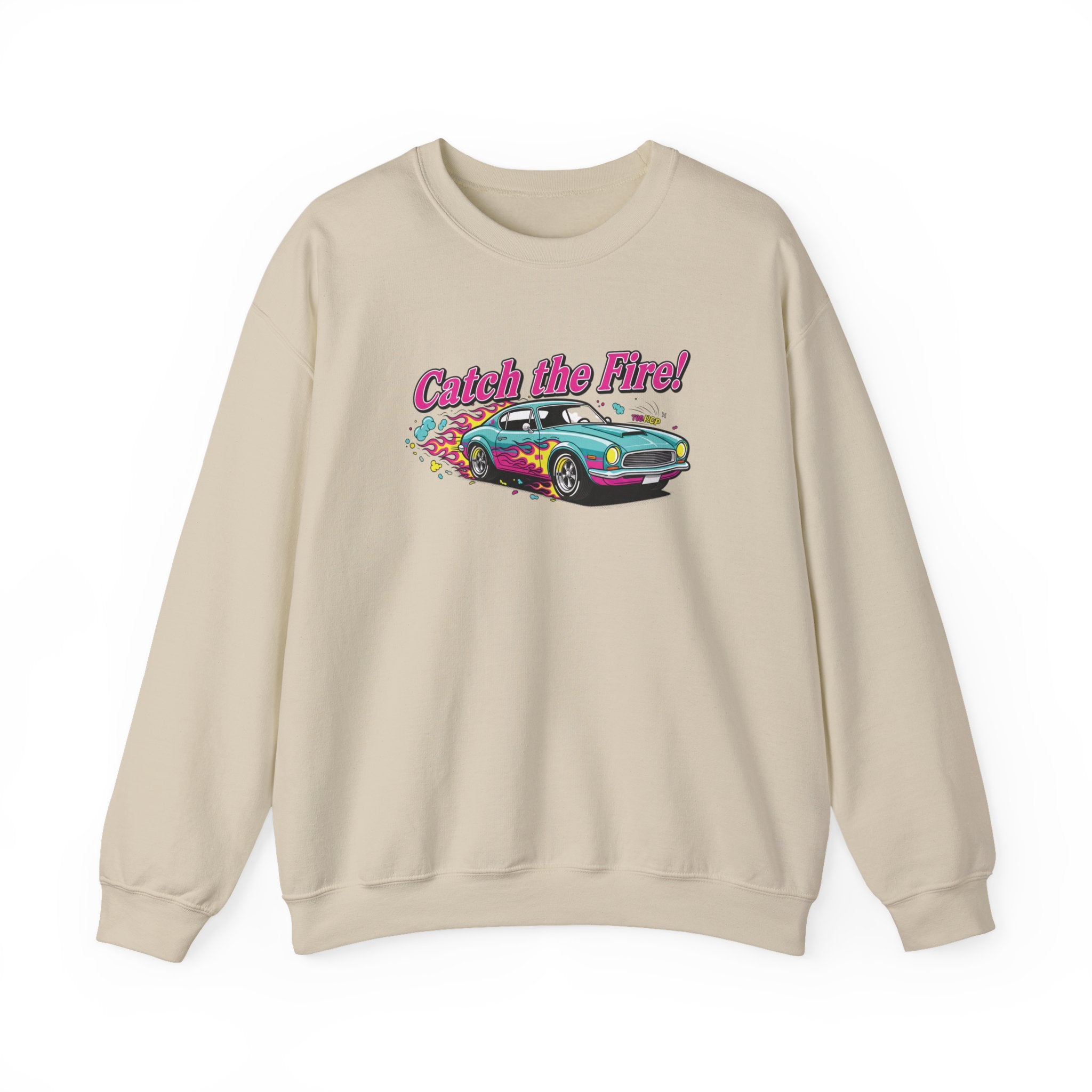Cartoon Dragster Flames Sweatshirt | Vintage Car Illustration, Racing Flame