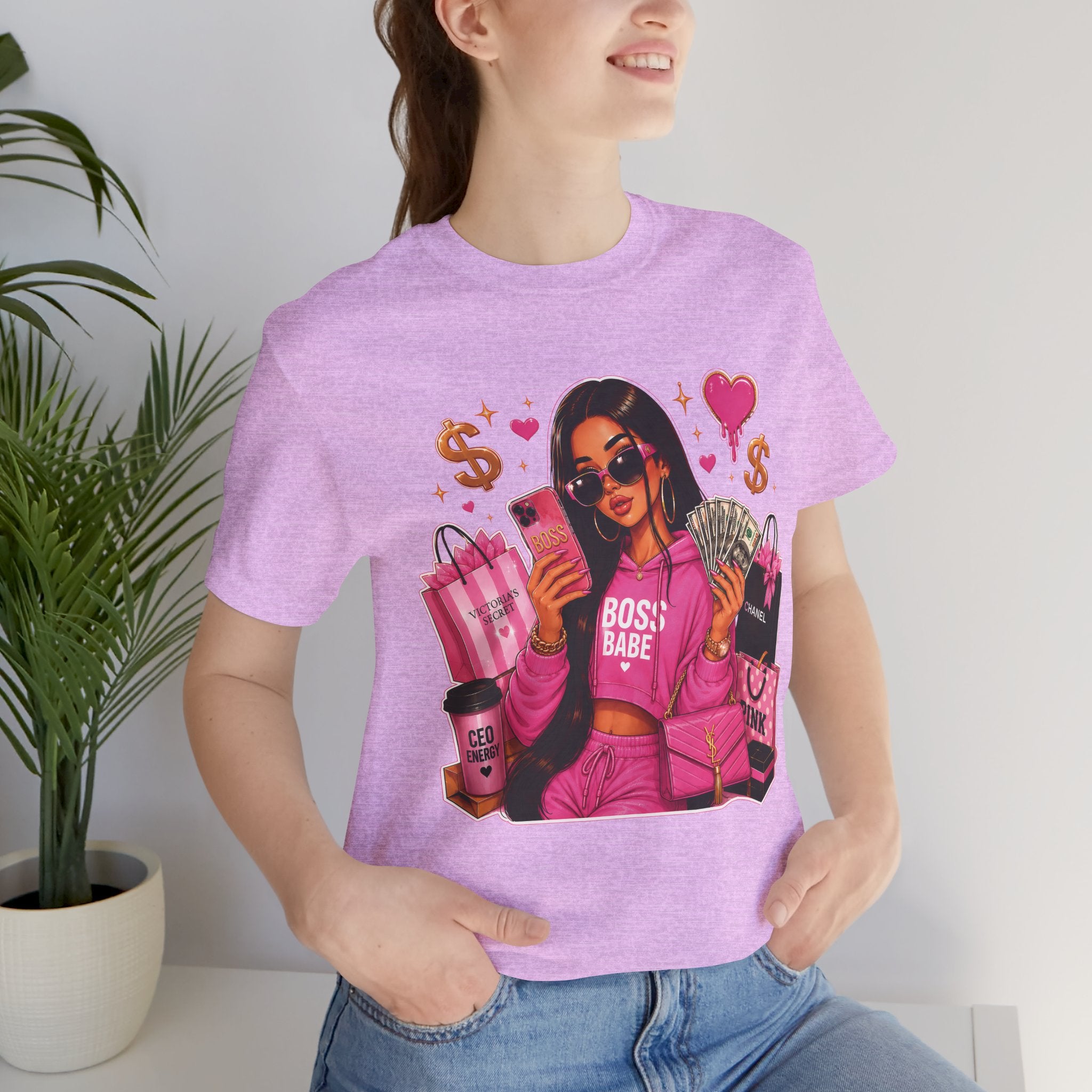 Boss Babe Pink Fashion Tee — Women’s Glam Money & Shopping Graphic Shirt