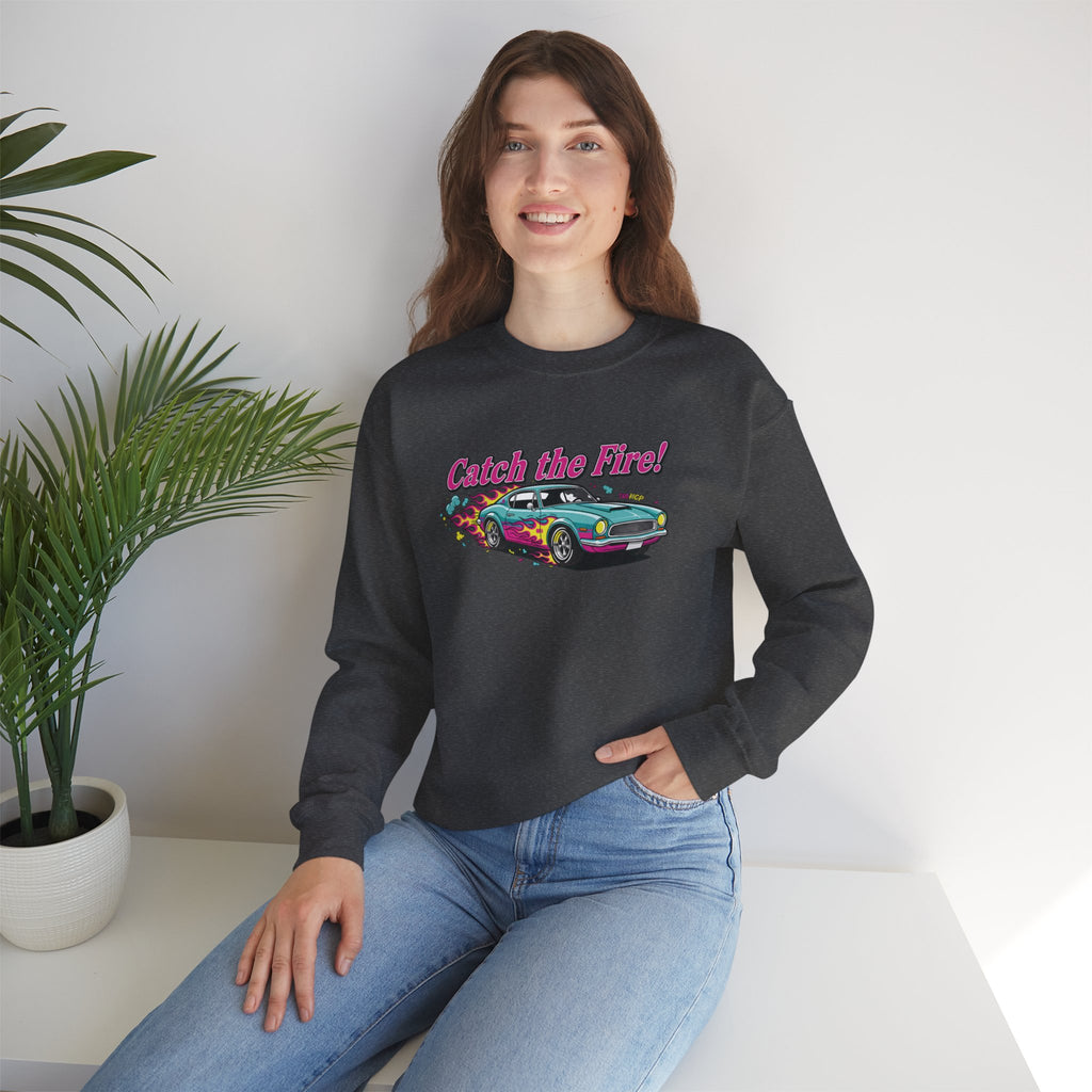 Cartoon Dragster Flames Sweatshirt | Vintage Car Illustration, Racing Flame