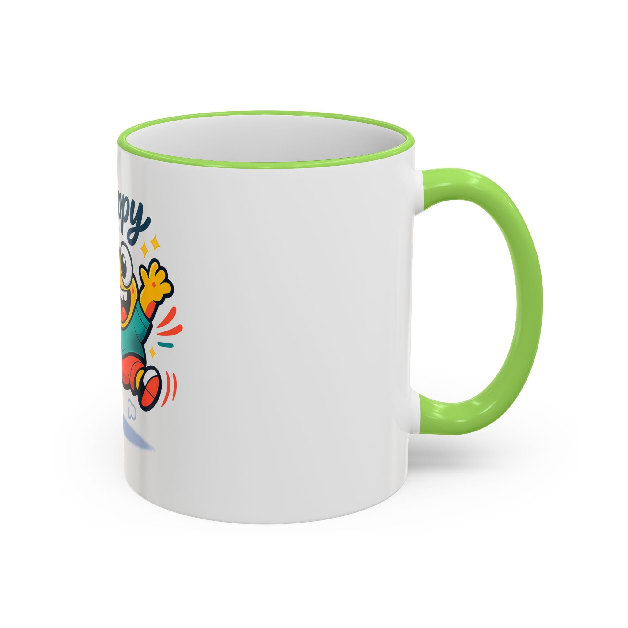 Happy Monster Accent Rim Mug – Cheerful Cute Cartoon Coffee Cup (11oz/15oz)