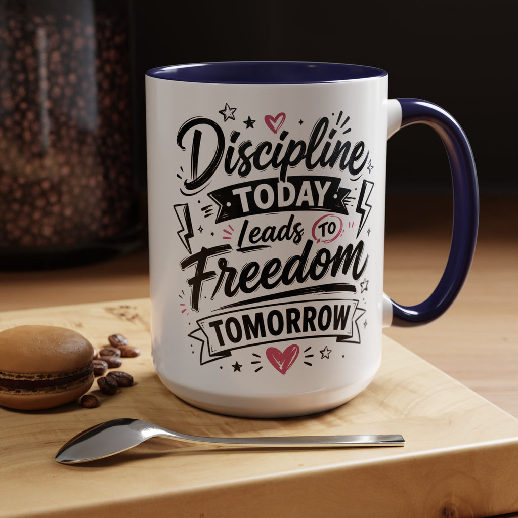 Discipline Today Leads to Freedom Tomorrow Accent Coffee Mug — Motivational Inspirational Quote