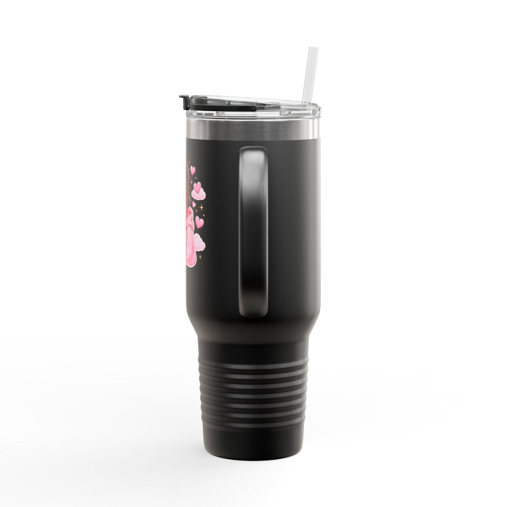 40oz Insulated Travel Mug — Cozy Girl Pink Hoodie Design