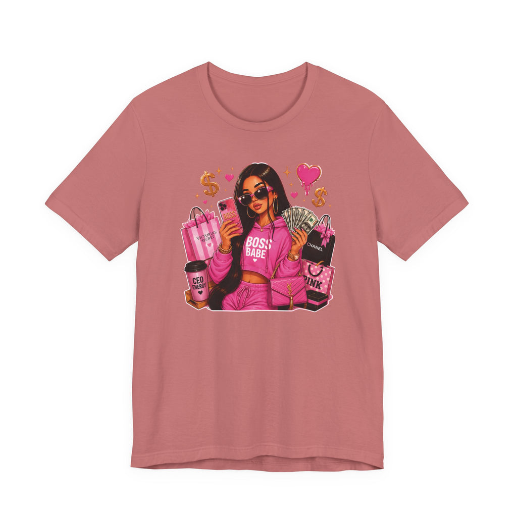 Boss Babe Pink Fashion Tee — Women’s Glam Money & Shopping Graphic Shirt