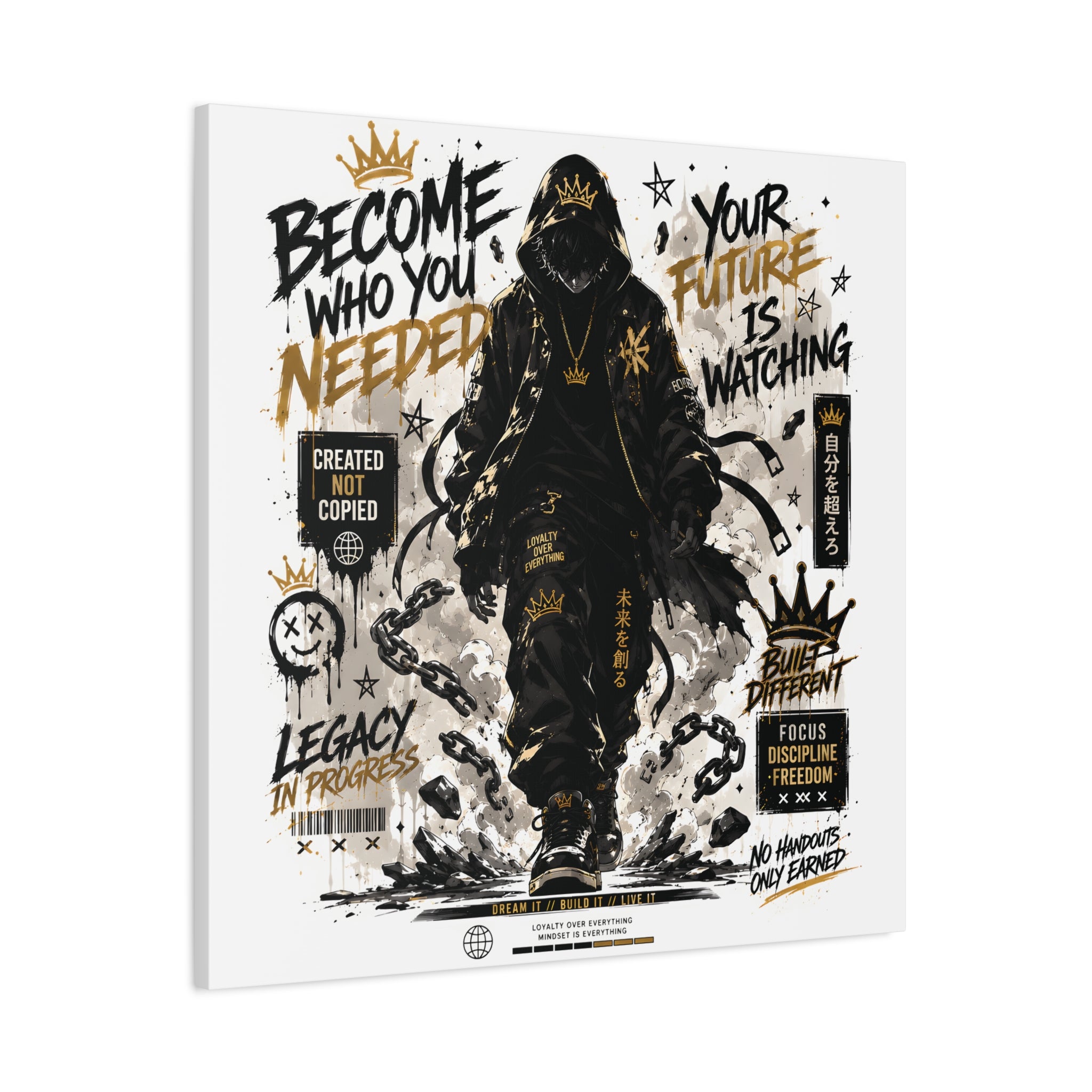 Motivational Street Art Canvas — "Become Who You Needed" Stretched Matte Print