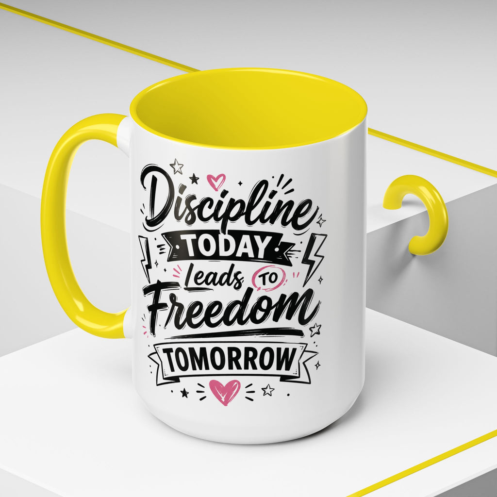 Discipline Today Leads to Freedom Tomorrow Accent Coffee Mug — Motivational Inspirational Quote