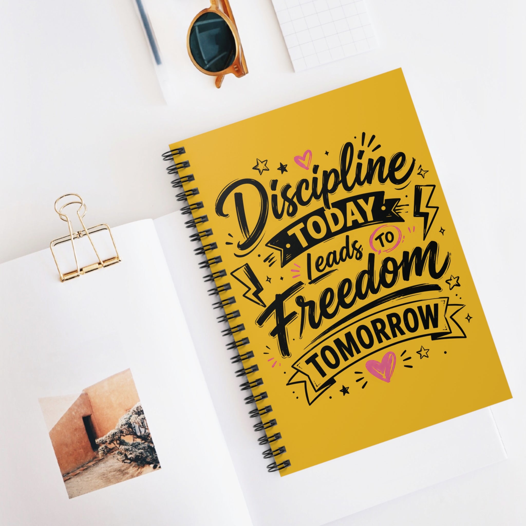 Notebook — "Discipline Today Leads to Freedom Tomorrow" Motivational Spiral Journal