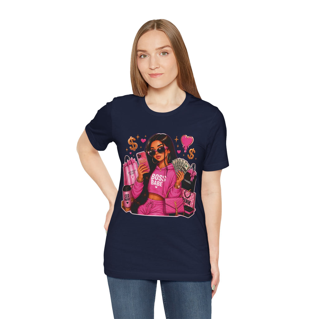 Boss Babe Pink Fashion Tee — Women’s Glam Money & Shopping Graphic Shirt
