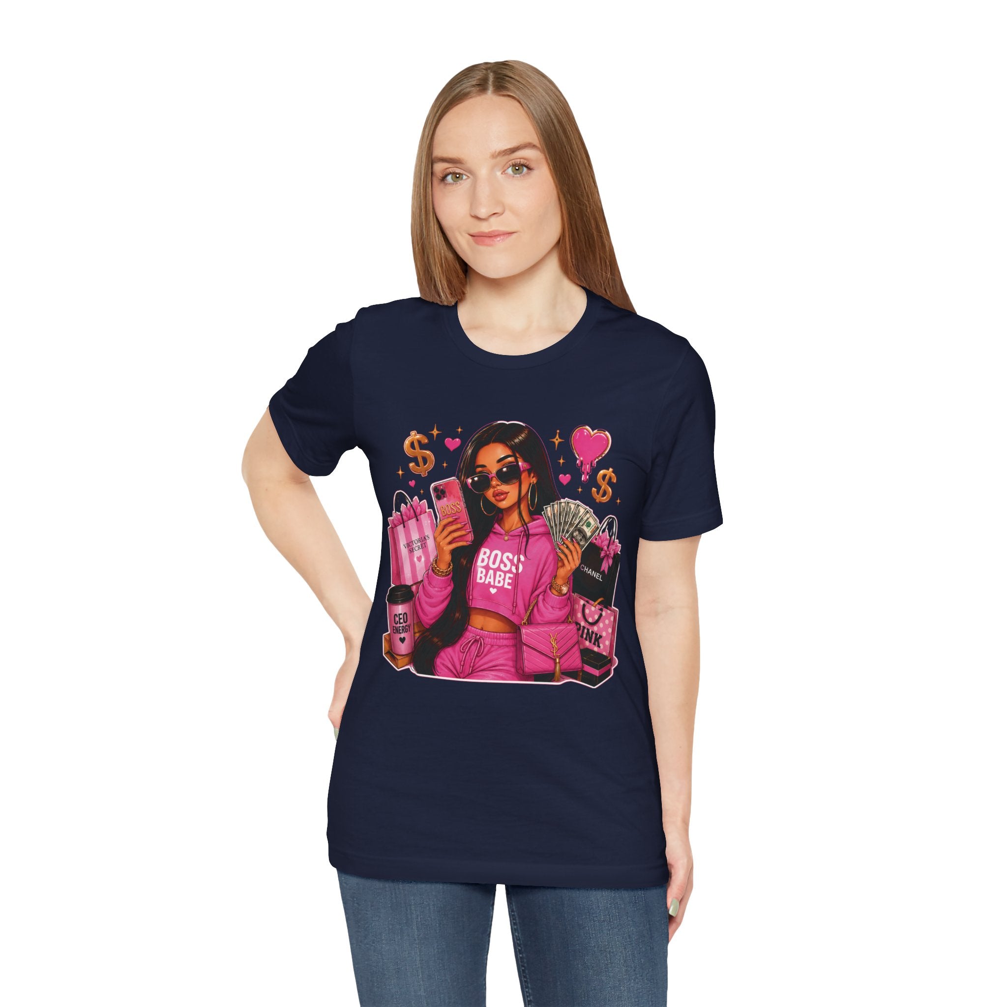 Boss Babe Pink Fashion Tee — Women’s Glam Money & Shopping Graphic Shirt
