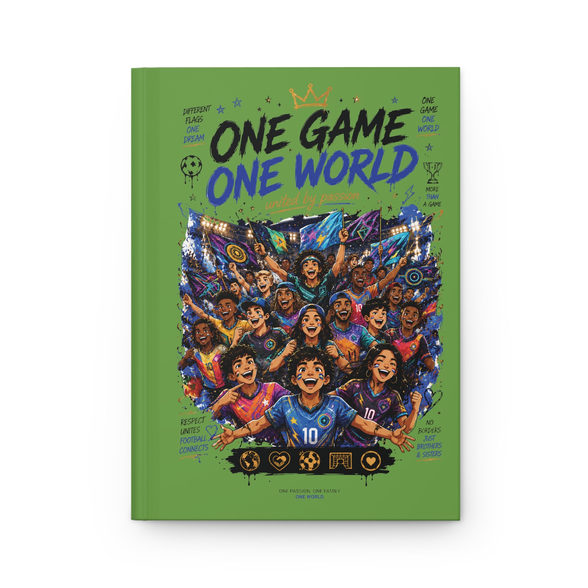 One Game One World Soccer Hardcover Journal — Personalized Number 10 Notebook