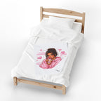 Velveteen Plush Blanket — Cozy Pink Hoodie Girl with Coffee Illustration
