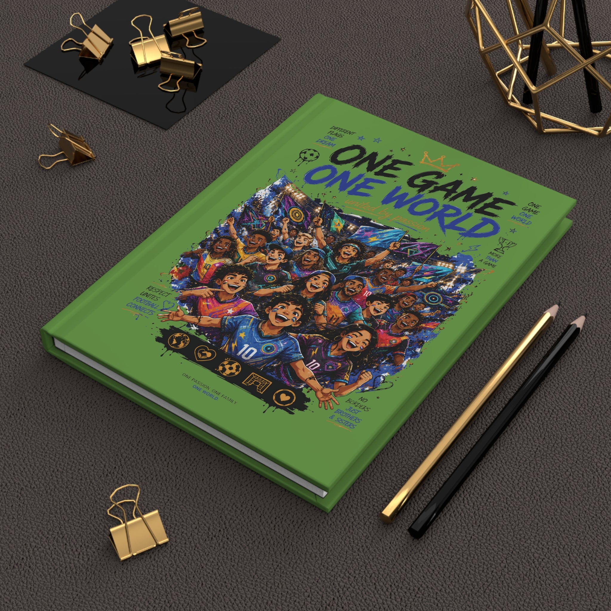 One Game One World Soccer Hardcover Journal — Personalized Number 10 Notebook