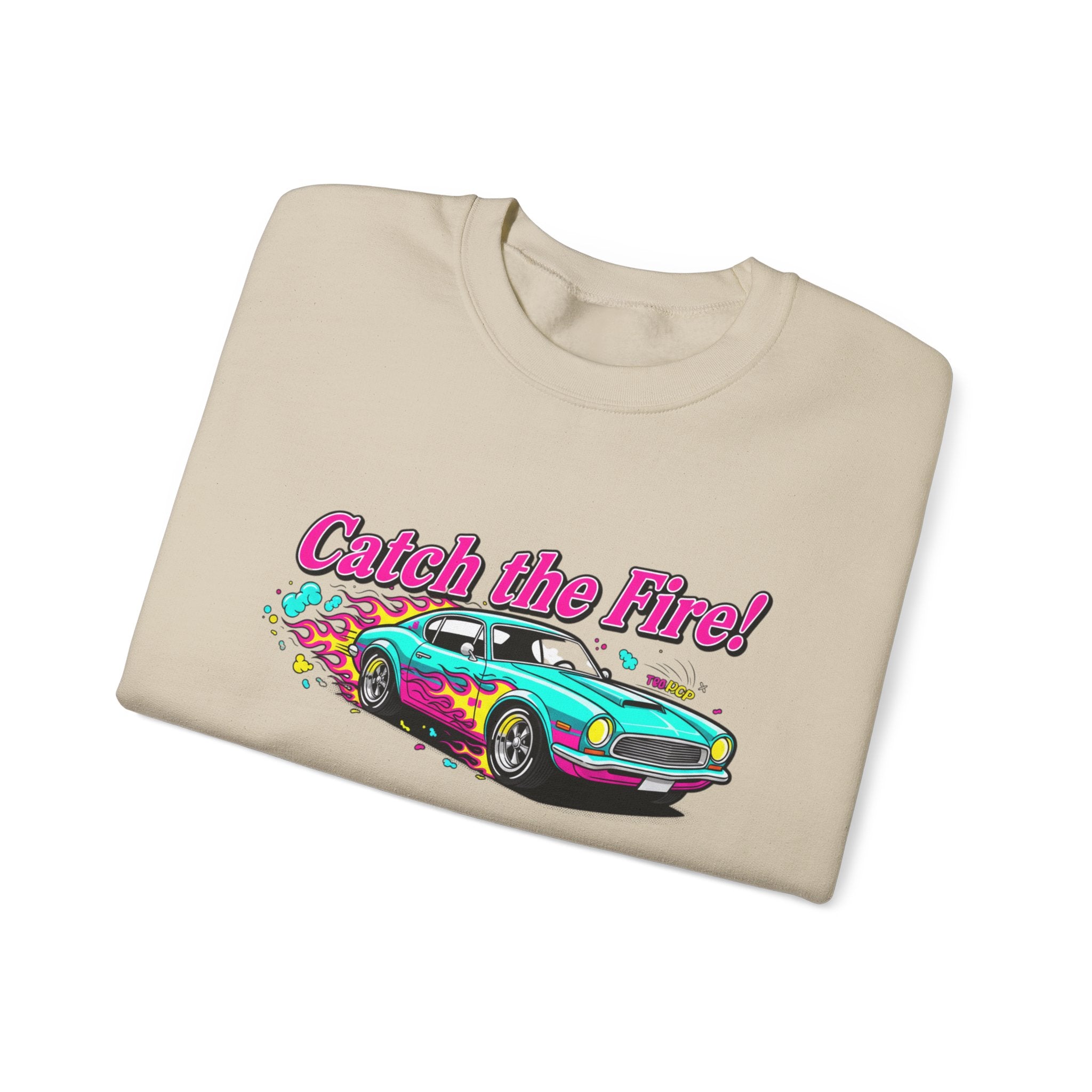Cartoon Dragster Flames Sweatshirt - Vintage Racing Graphic Crewneck