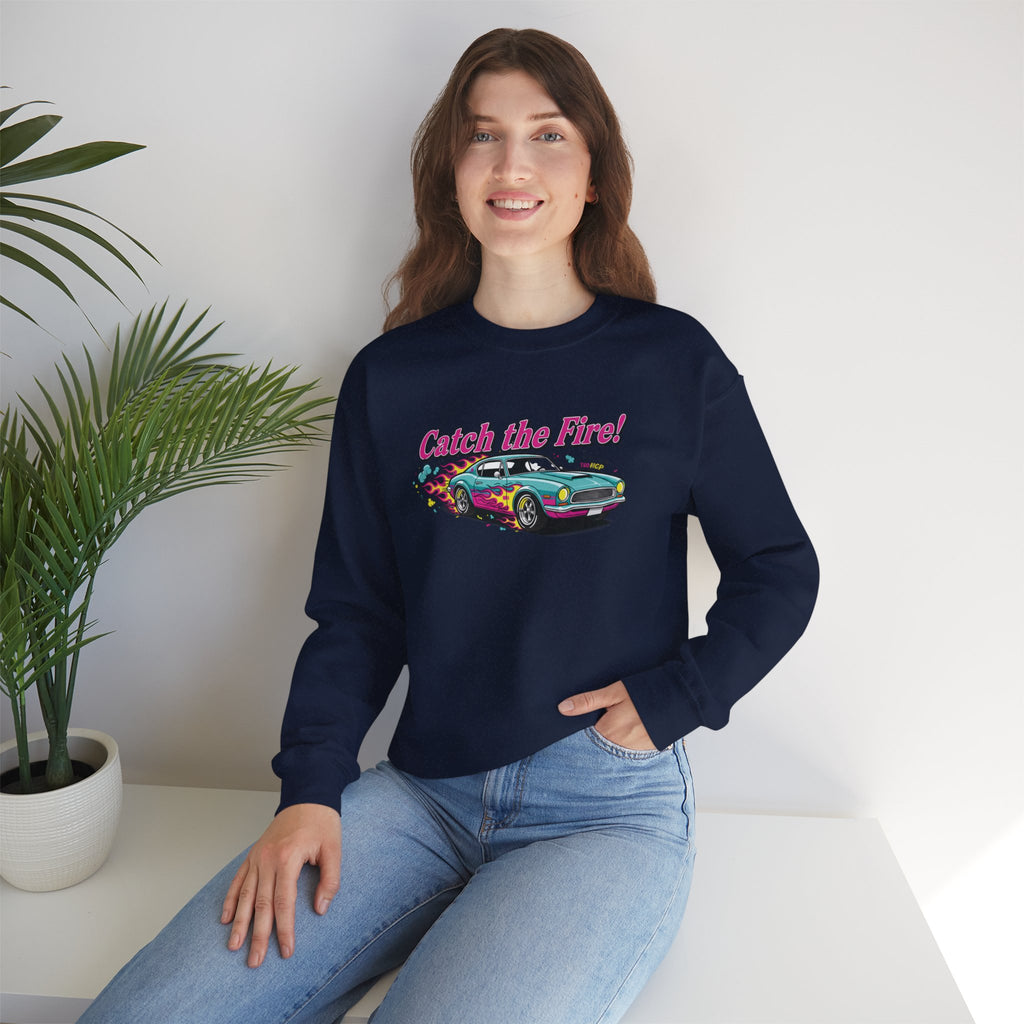 Cartoon Dragster Flames Sweatshirt | Vintage Car Illustration, Racing Flame