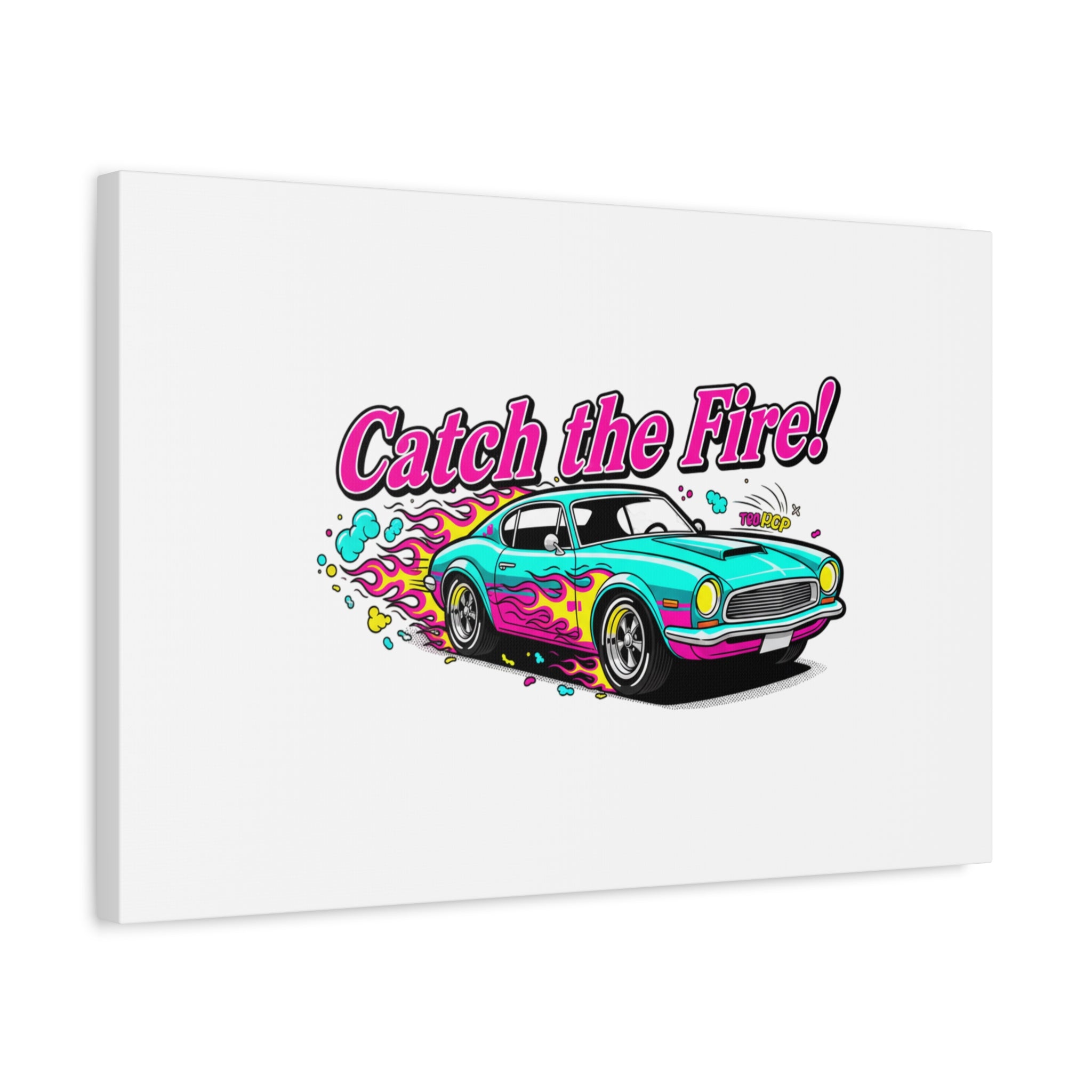 Catch the Fire Retro Car Canvas | Cartoon Racing Flame, Vintage Car Illustration