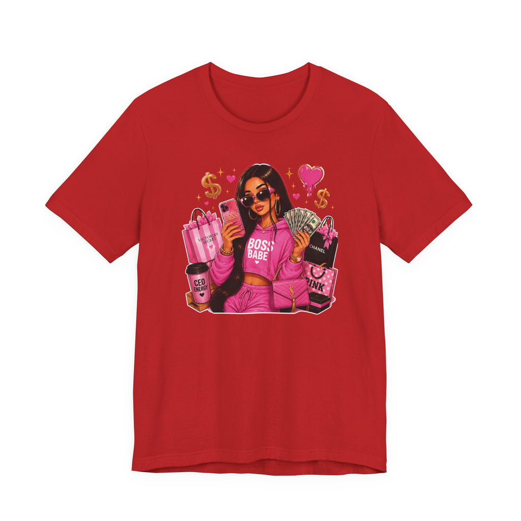 Boss Babe Pink Fashion Tee — Women’s Glam Money & Shopping Graphic Shirt