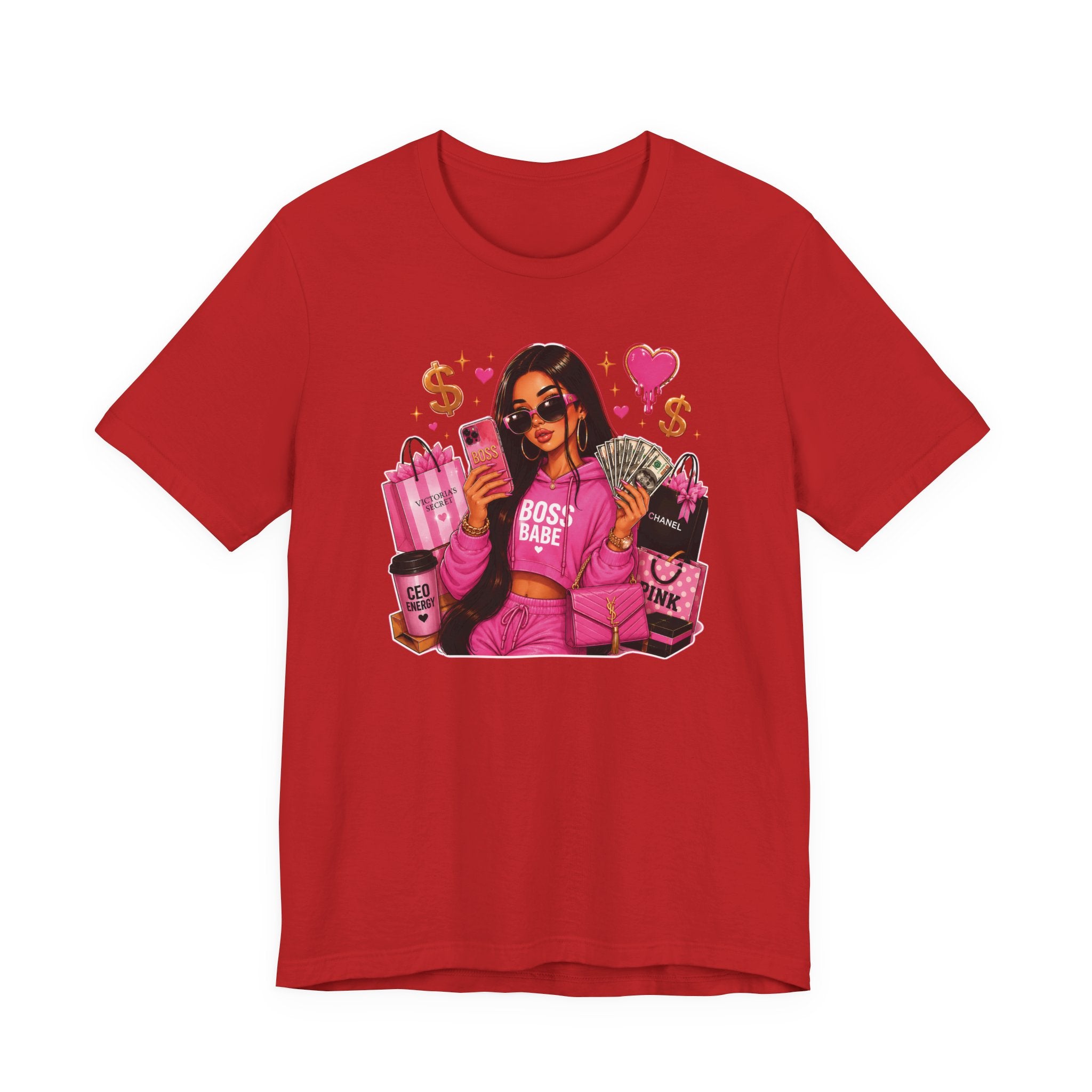 Boss Babe Pink Fashion Tee — Women’s Glam Money & Shopping Graphic Shirt