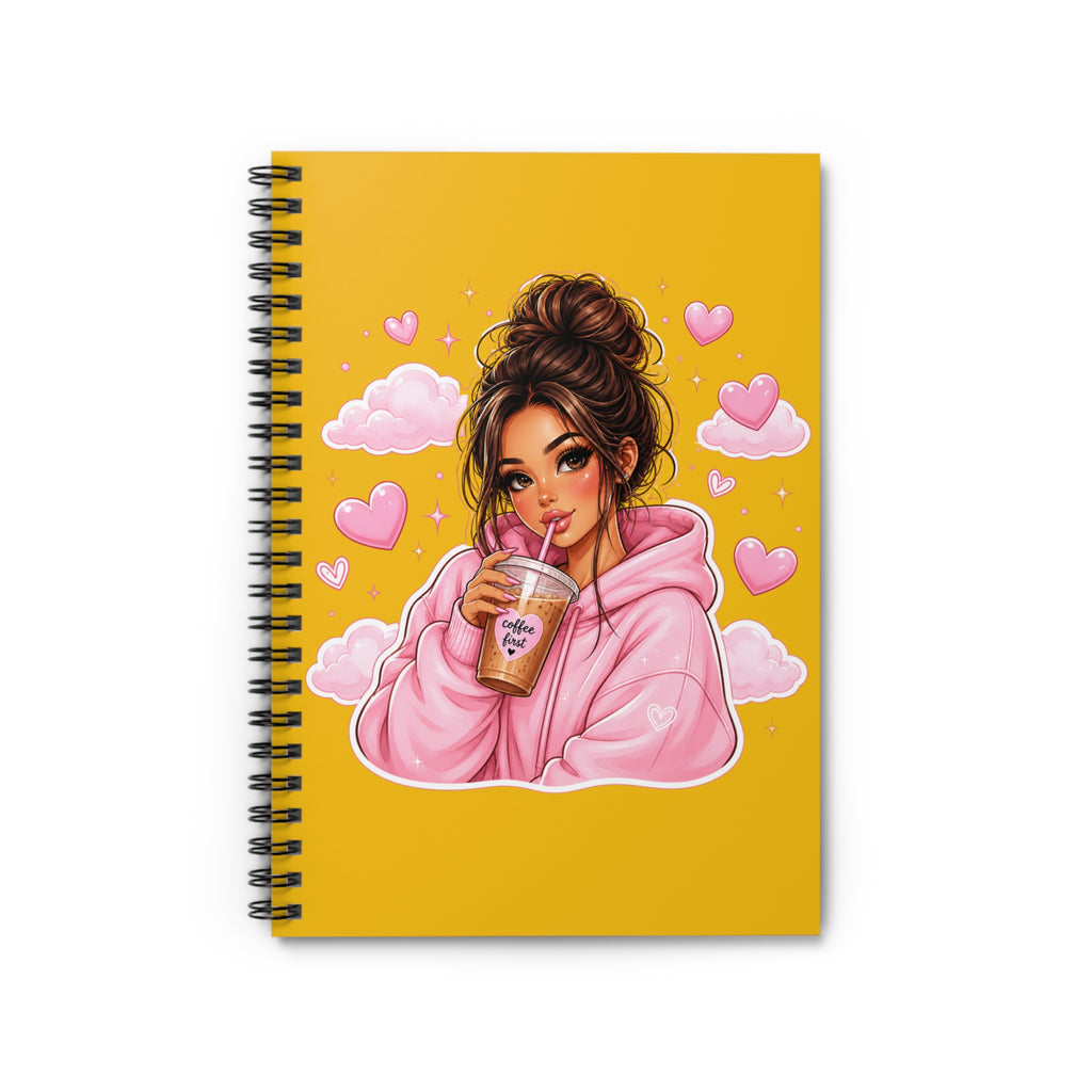 Spiral Notebook — Cute Girl with Bubble Tea Illustration