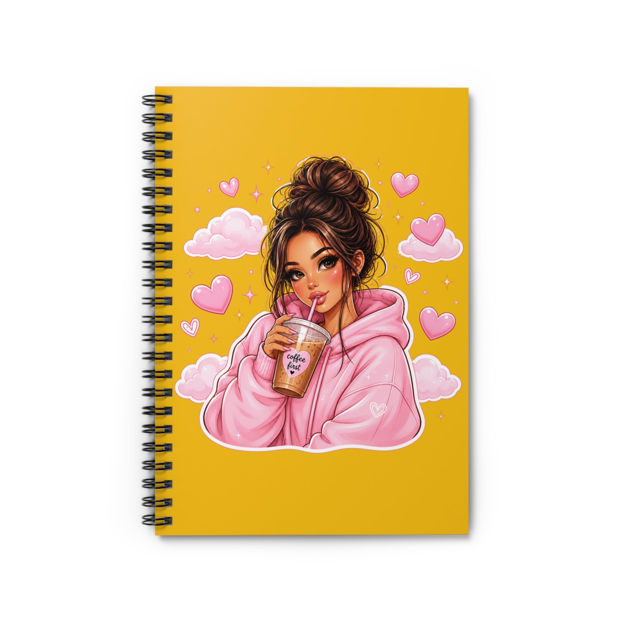 Spiral Notebook — Cute Girl with Bubble Tea Illustration