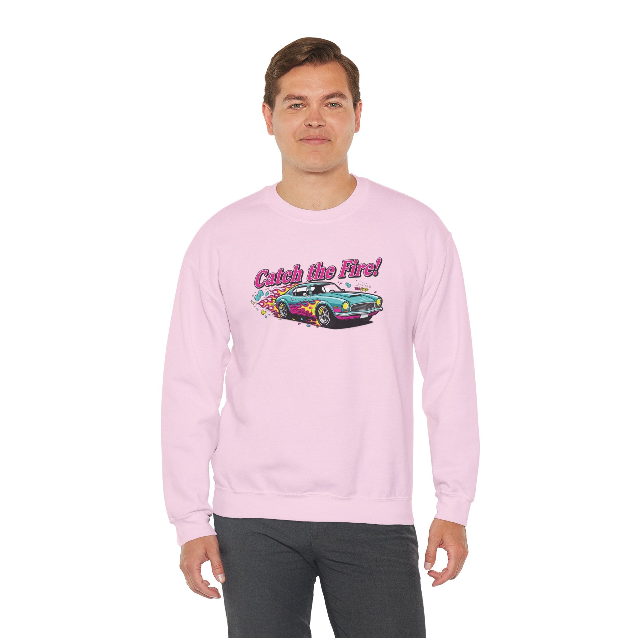 Cartoon Dragster Flames Sweatshirt | Vintage Car Illustration, Racing Flame