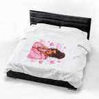 Velveteen Plush Blanket — Cozy Pink Hoodie Girl with Coffee Illustration