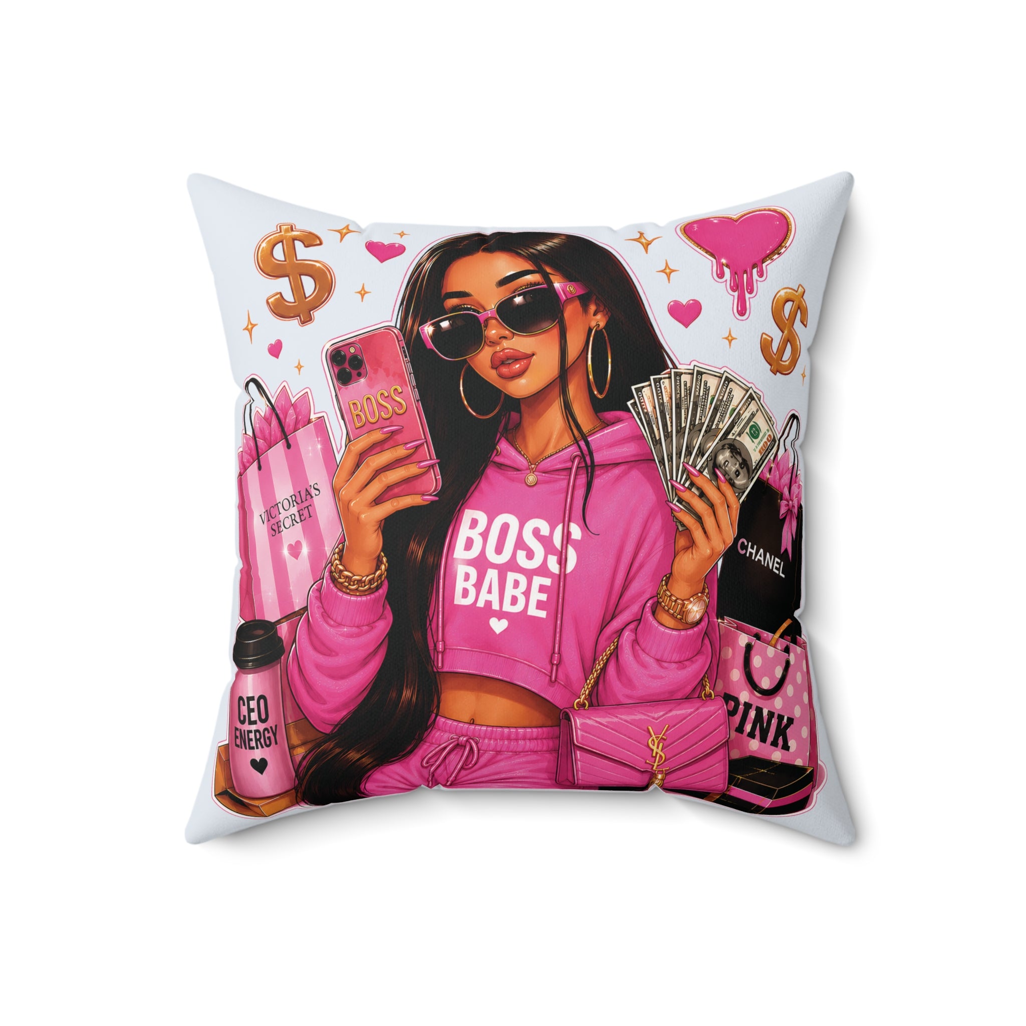 Boss Babe Pink Fashion Pillow — 'BOSS BABE' Square Decorative Cushion (Soft Ice Blue)