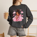 Cozy Pink Heart Girl Crewneck Sweatshirt