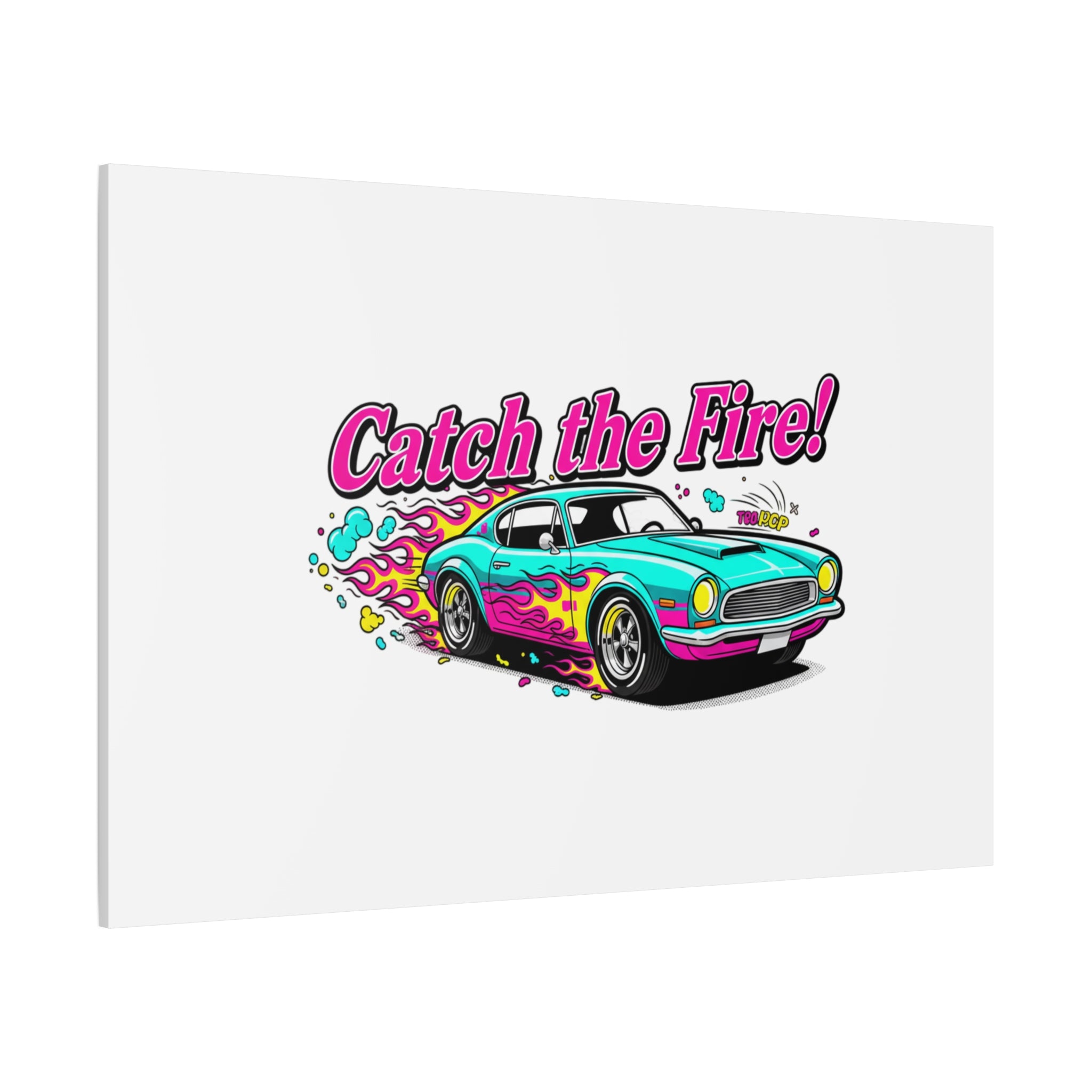 Catch the Fire Retro Car Canvas | Cartoon Racing Flame, Vintage Car Illustration