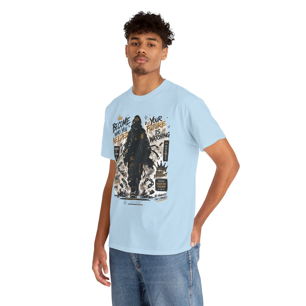 Motivational Soldier Graphic Tee – "Become Who You Need" Inspirational Military Design