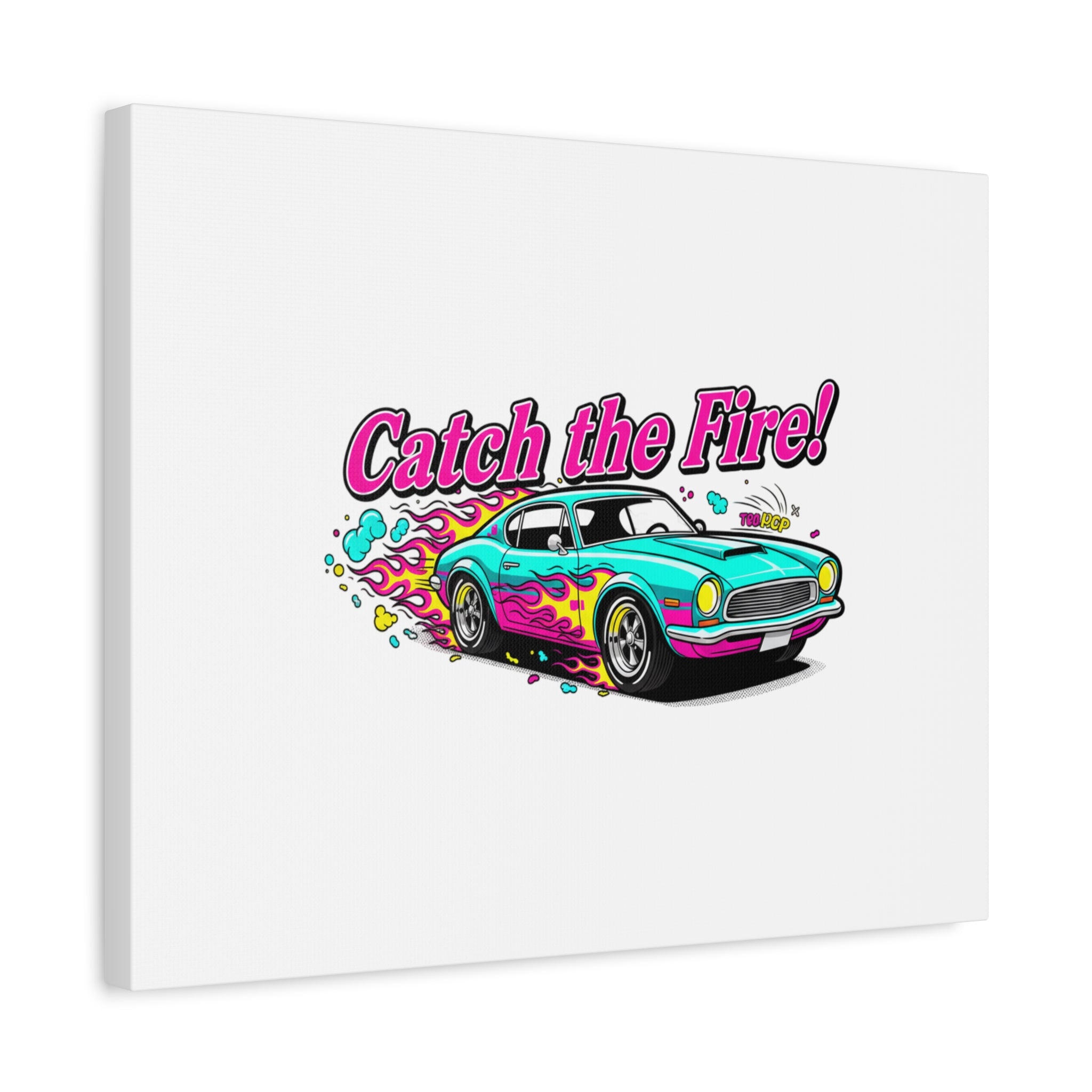Catch the Fire Retro Car Canvas | Cartoon Racing Flame, Vintage Car Illustration
