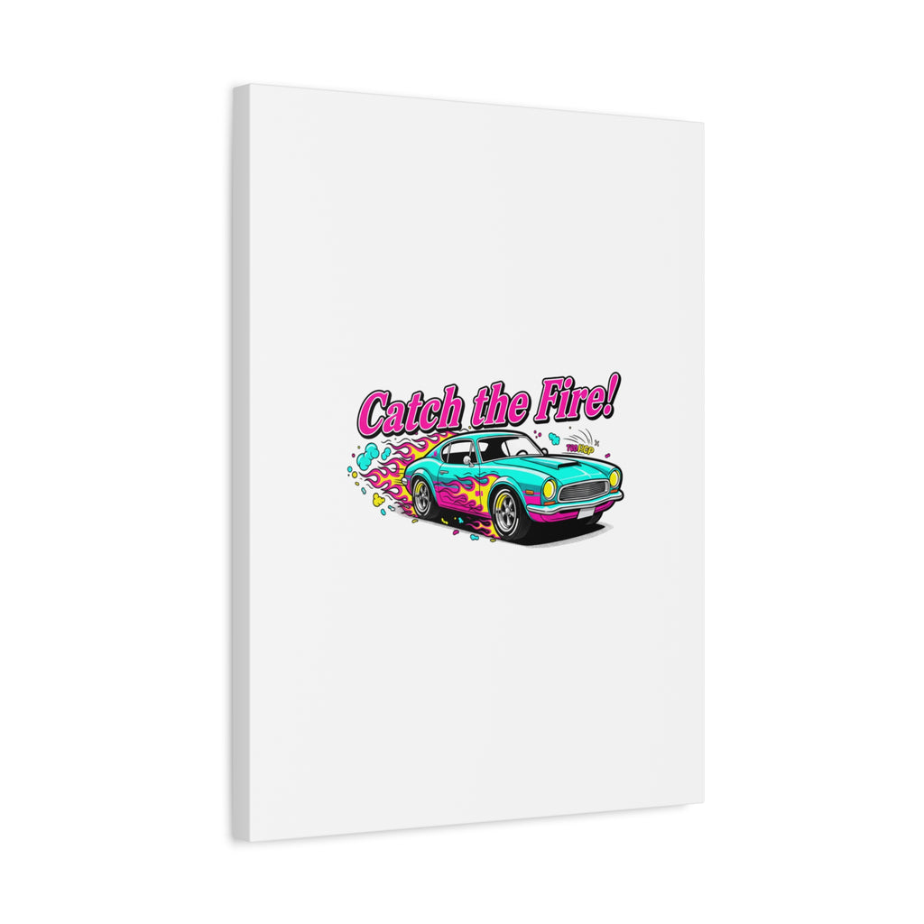 Catch the Fire Retro Car Canvas | Cartoon Racing Flame, Vintage Car Illustration