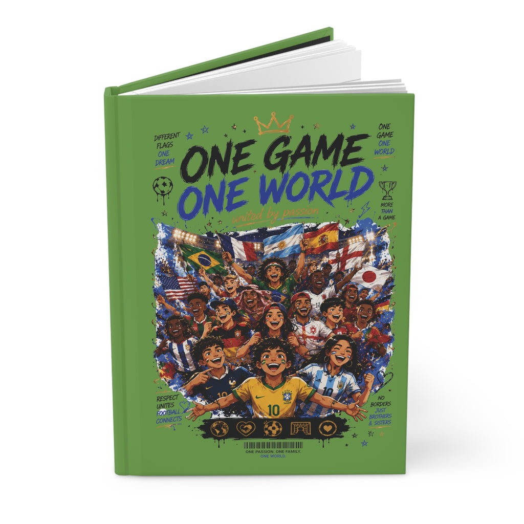 Hardcover Journal — 'One Game One World' Soccer Team Illustration (Personalized Back Number)
