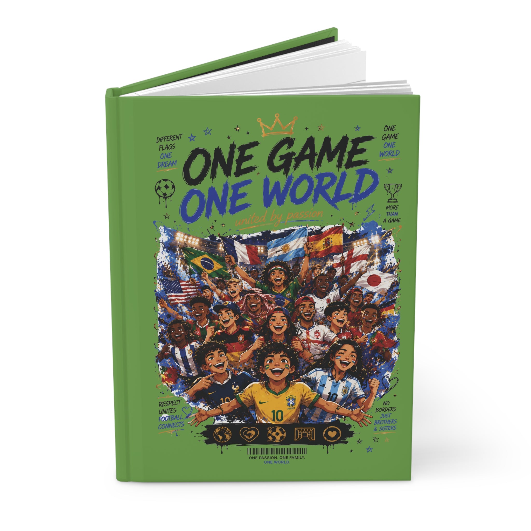 Hardcover Journal — 'One Game One World' Soccer Team Illustration (Personalized Back Number)