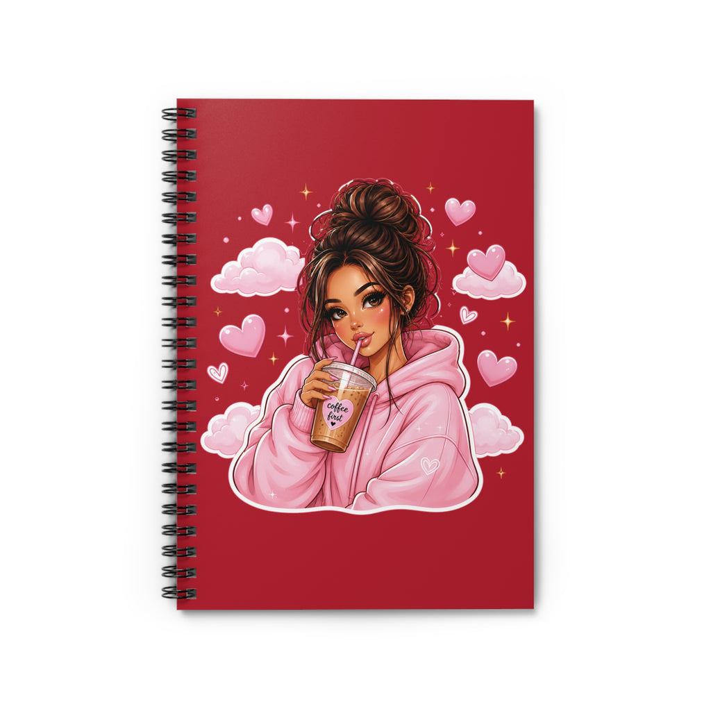 Notebook — Cozy Girl Drinking Boba Illustration (Ruled Spiral)