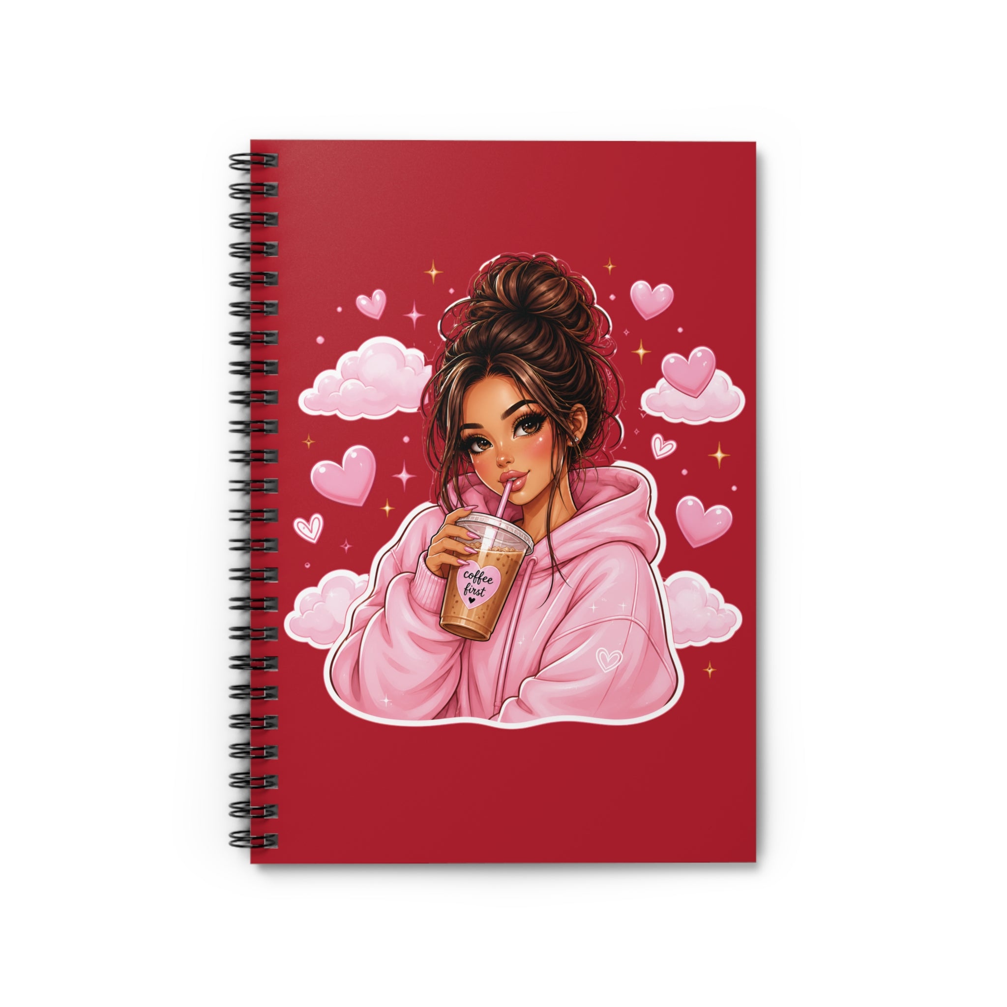 Notebook — Cozy Girl Drinking Boba Illustration (Ruled Spiral)