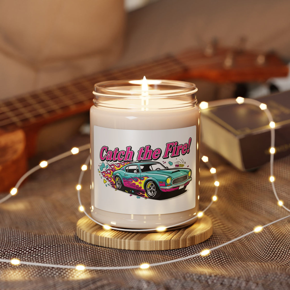 Retro Cartoon Dragster Racing Flame 9oz Soy Candle