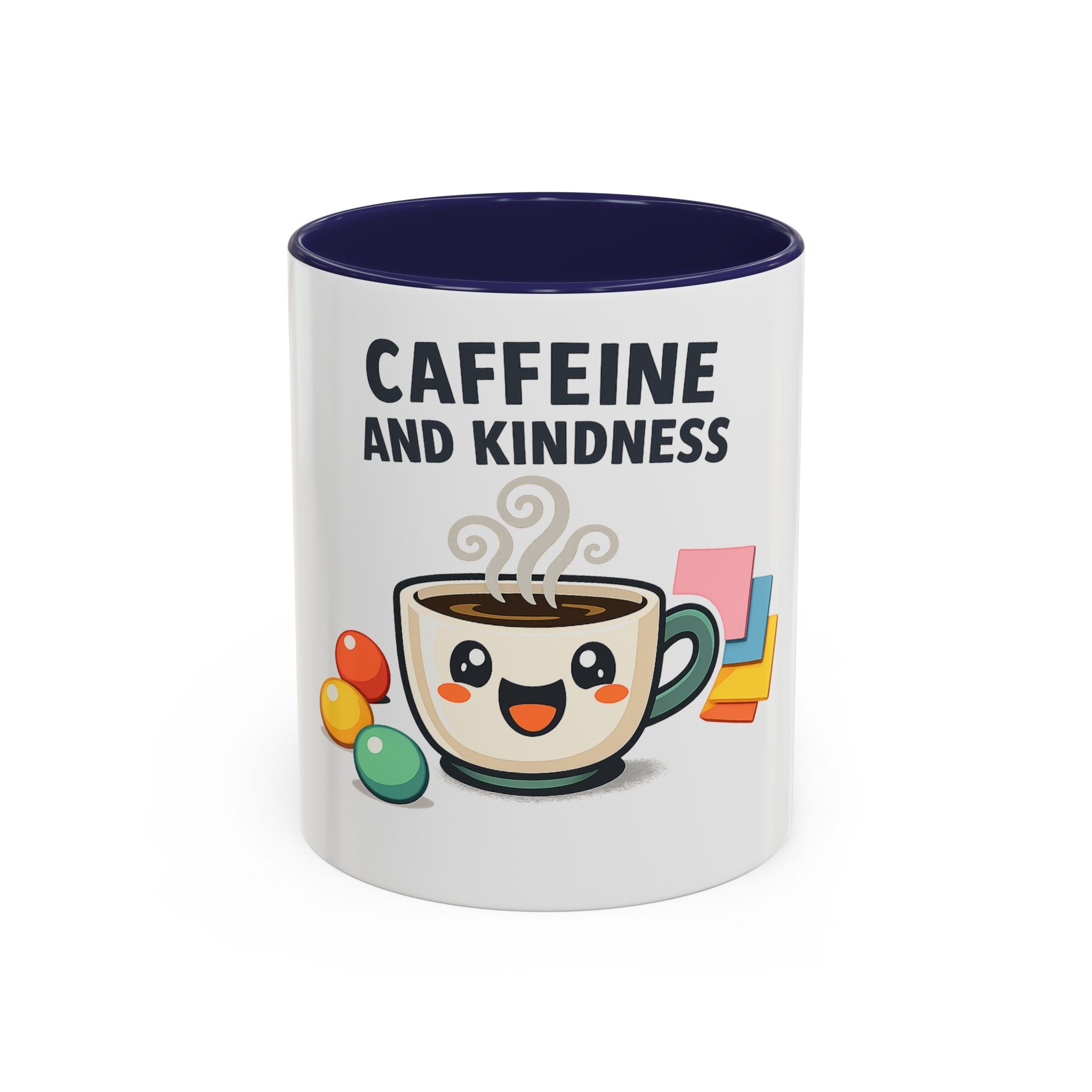 Caffeine and Kindness Coffee Mug — Cute Kawaii Tea Cup Accent Mug (11/15oz)