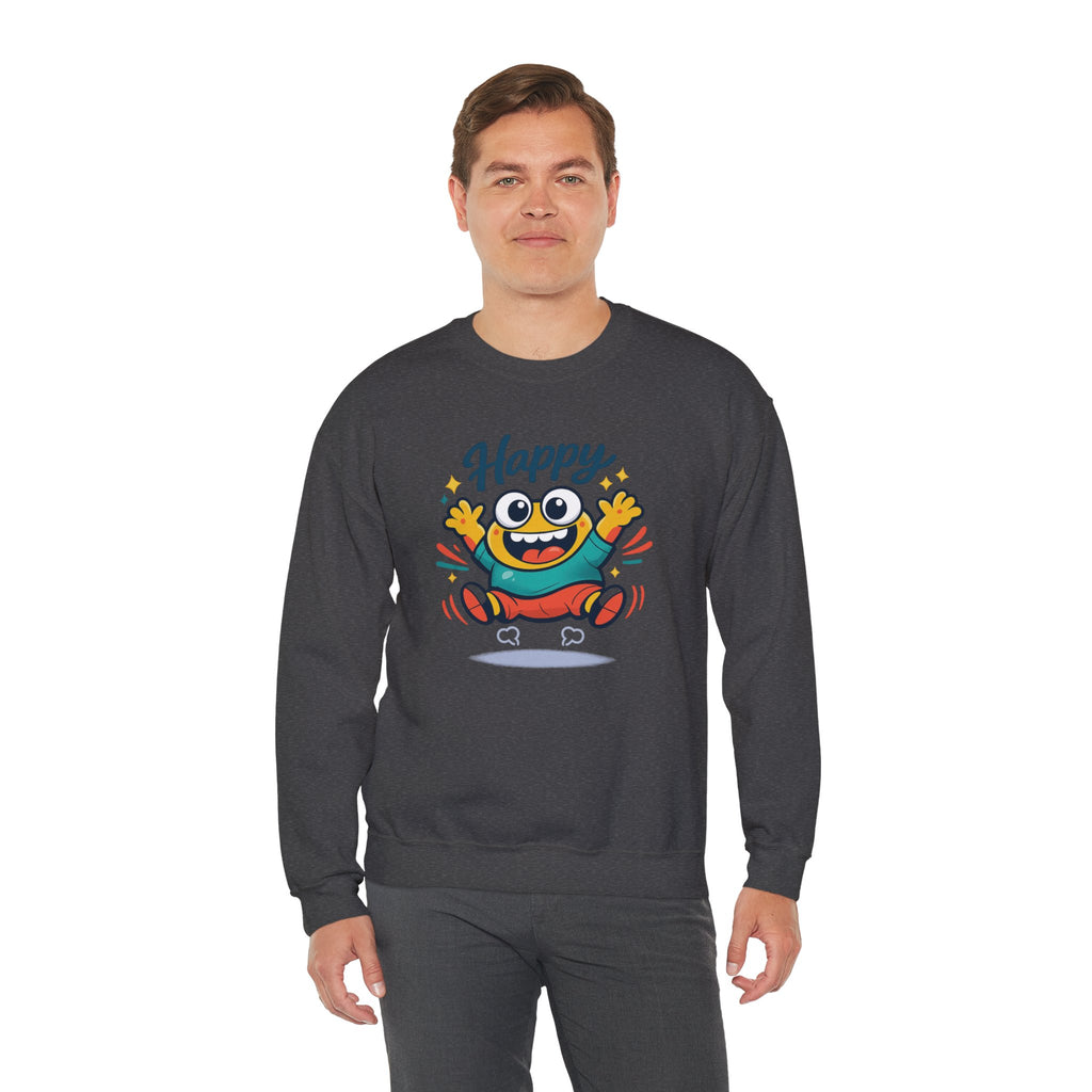 Happy Blob Cartoon Crewneck Sweatshirt | kawaii minimal, thick outline