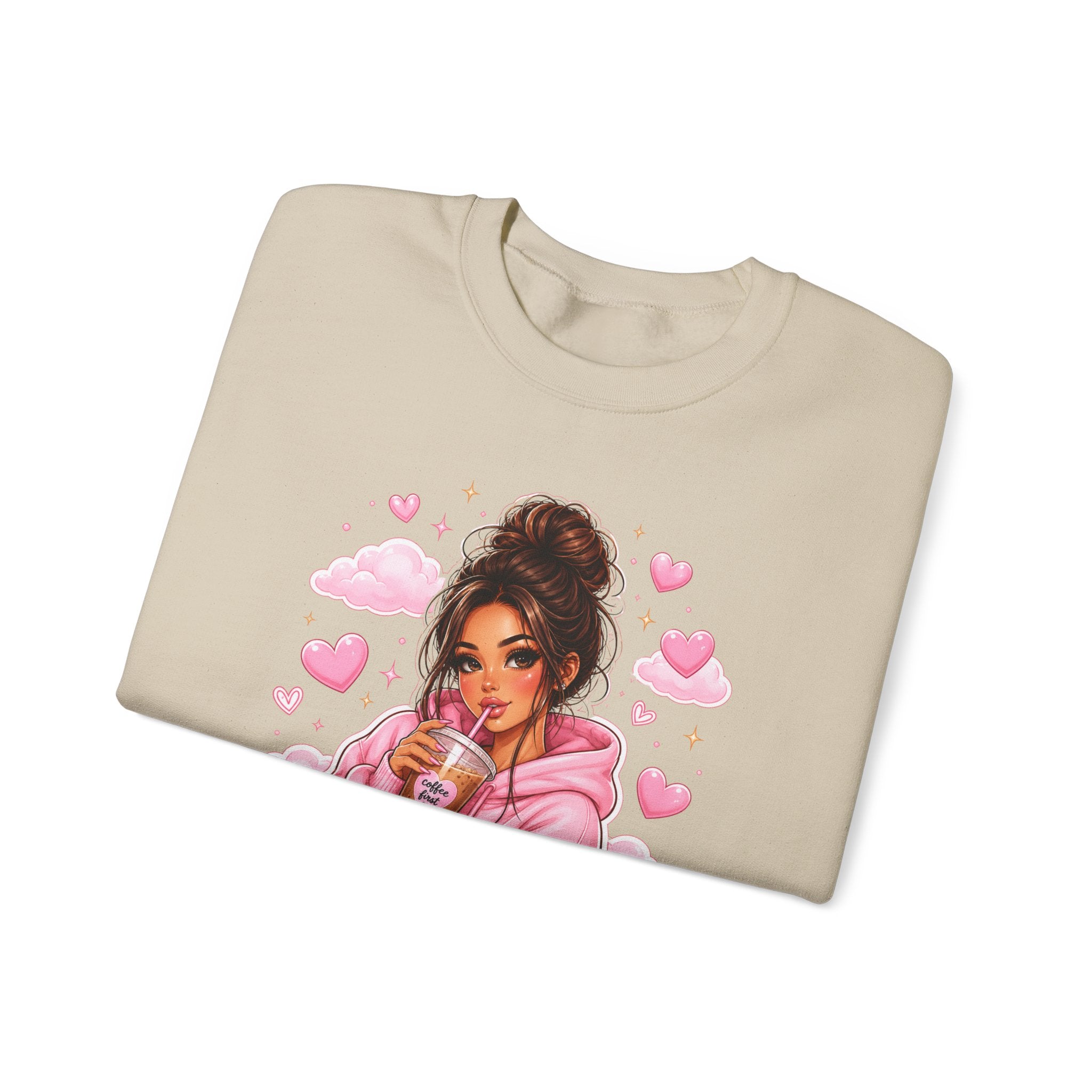 Cozy Pink Heart Girl Crewneck Sweatshirt